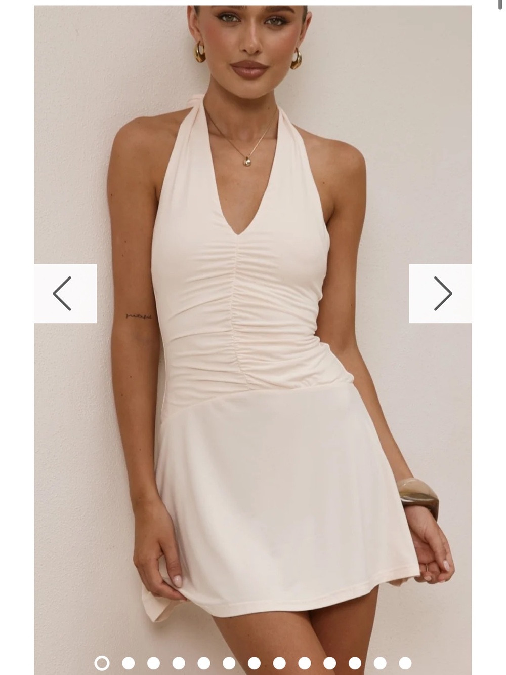 Billy J Milla Mini Dress in Cream • Halter Neck • Size US 2 (XS)